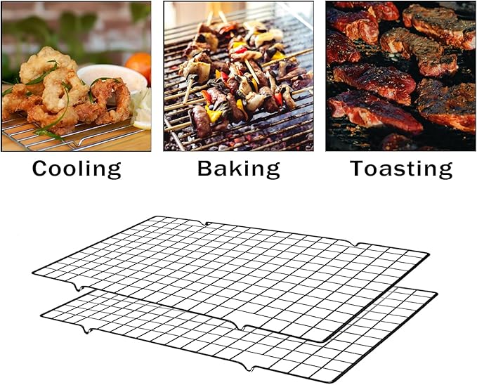 VNIMTI Cooling Rack 2 Sets, Cookie Cooling Wire Racks for Cooking, Baking, Roasting, Grilling, Drying, Oven Safe Grill Rack, 16" * 10" Large Squares Grids