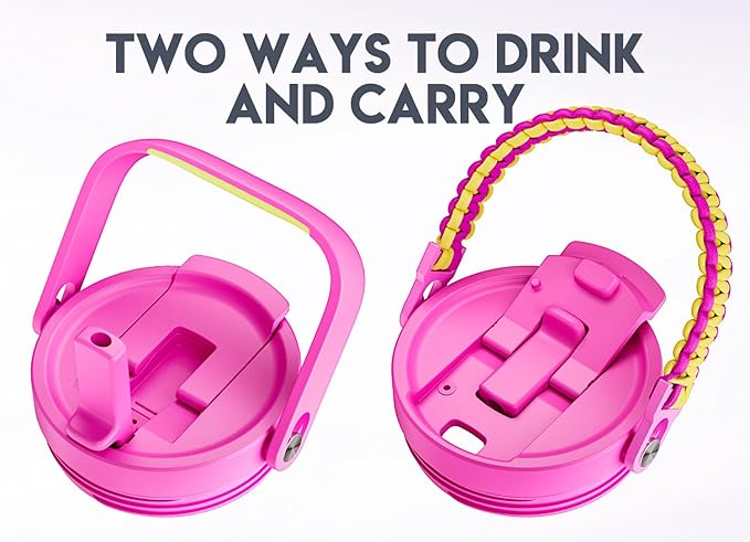 Meoky 32 oz Tumbler with Handle, Tumbler with Lid and Straw, Stainless Steel Travel Mug, 100% Leak Proof, Keeps Cold for 24 Hours, Fits in Car Cup Holder (Carnival)