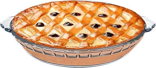1 Pack Round Glass Pie Pans for Baking Round Baking Dishes with Handles for Apple Pie Pumpkin Pie Salads (Clear 8in)