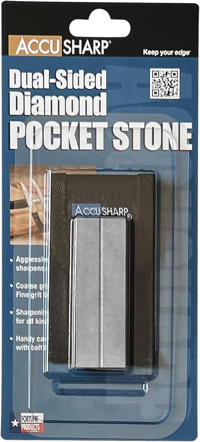 AccuSharp Pocket Stone Sharpener with Pouch, 3 Inch Dual-Sided Sharpening Stone for Knives, Fish Hooks, Camping, Hunting Knives, Restores, Repairs & Hones Blades, Diamond