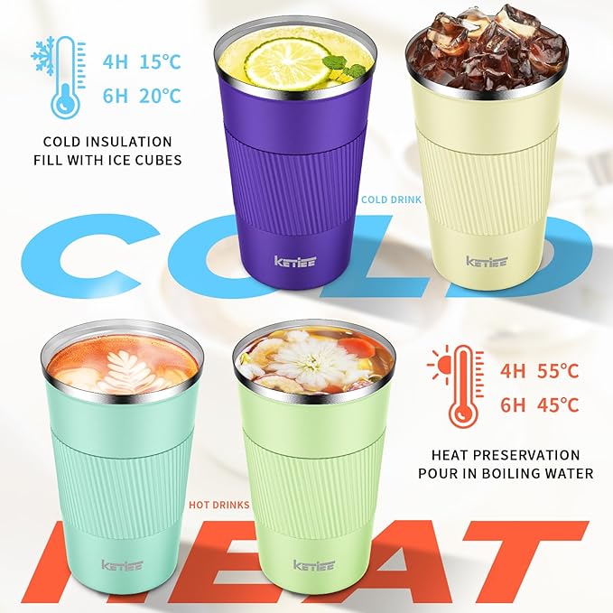 KETIEE 12oz Coffee Mug: Vacuum Insulated Coffee Cup with Leakproof Lid, Travel Coffee Mug Stainless Steel Double Walled Reusable Coffee Cup for Hot and Cold Water Tea (Purple)