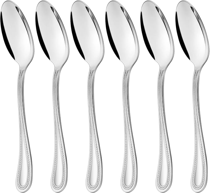 HaWare 6 Pieces Serving Spoons, Stainless Steel Silverware Serving Utensils, Pearled Edge Hostess Silverware for Buffet Party Kitchen Restaurant, Mirror Finished & Dishwasher Safe