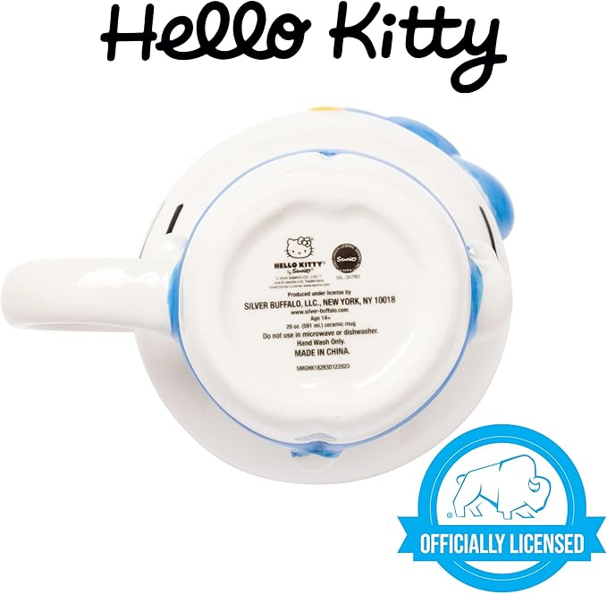 Silver Buffalo Sanrio Hello Kitty Full Body Blue Dress Ceramic 3D Sculpted Mug, 20 Ounces