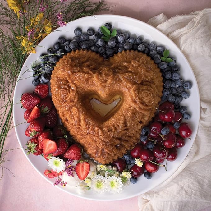 Nordic Ware Wildflower Heart Bundt, 6 Cup, Toffee (Pack of 3)