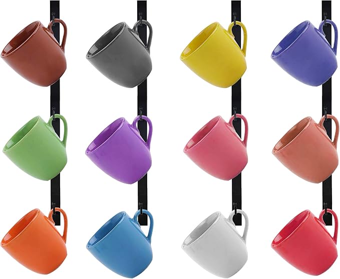 Metal Mug Rack - Holds a Dozen Cups and Mugs, Including Teacups and Mason Jars - Wall Hanging Holder
