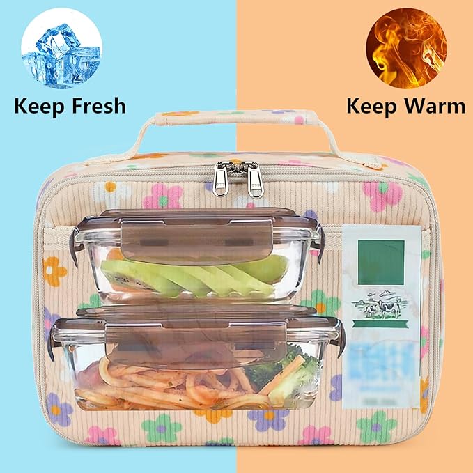 LEDAOU Lunch Box Kids Insulated Lunch Bag Girls Boys Toddler Reusable Lunchbox for School Picnic Hiking