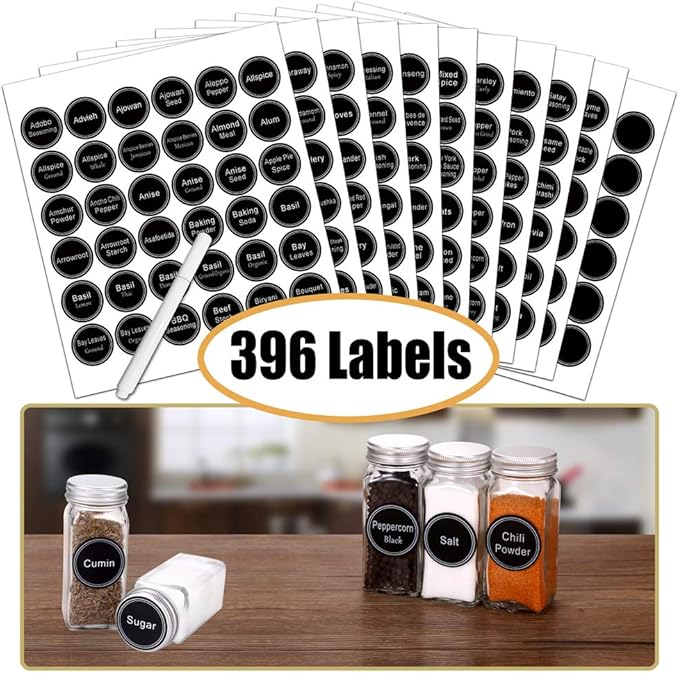 SWOMMOLY Magnetic Spice Rack for Refrigerator with 21 Spice Jars, 396 Spice Labels Set, 3 Tier Spice Rack Organizer for Cabinet, Countertop, Fridge, Pantry, Black