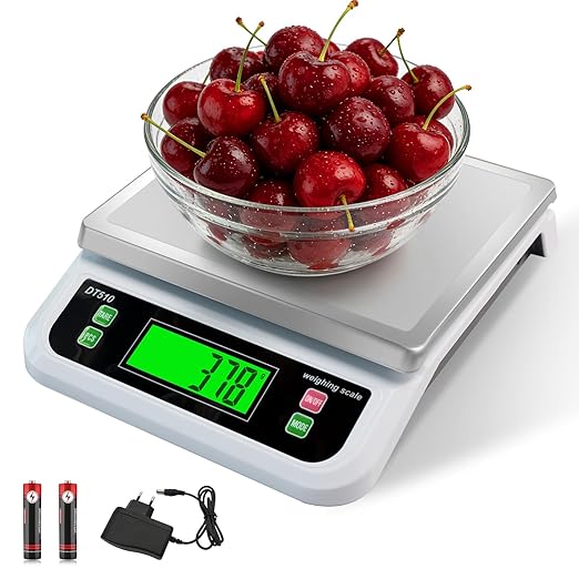 Large Digital Kitchen Scale 40kg/88lbs Commercial Food Scale with Tare and PCS Funtion for Parts and Coins LCD Display Stainless Steel Baking Scale for Cooking, Adapter Included (White, 40kg)