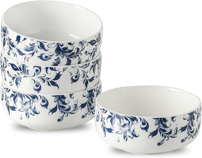 Blue Serving Bowls Set of 4, Ceramic Soup Bowls 22oz, Blue and White Cereal Bowl for Kitchen, Japanese bowls for Raman Oatmeal Salad Rice Pho, Microwave & Dishwasher Safe