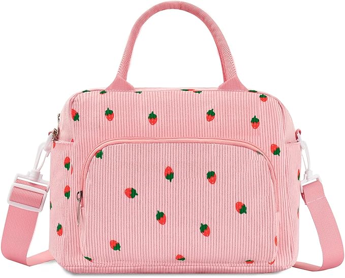 Lunch Box for Women Insulated Lunch Bag Women Adult Cute Lunch Bags Reusable Lunchbox Cooler Tote Bag for Work Picnic (Pink-Strawberry)