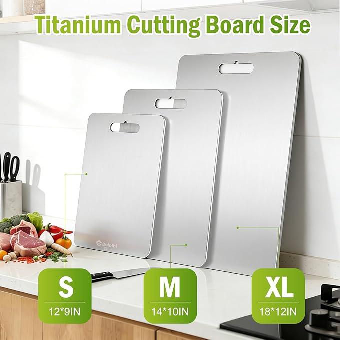 Titanium Cutting Boards Set of 3, 100% Pure Titanium Cutting Boards for Kitchen, Dishwasher Safe & Hygienic Chopping Boards for Separating Raw Meat, Fruits and Vegetables, Odor free & Knife Friendly