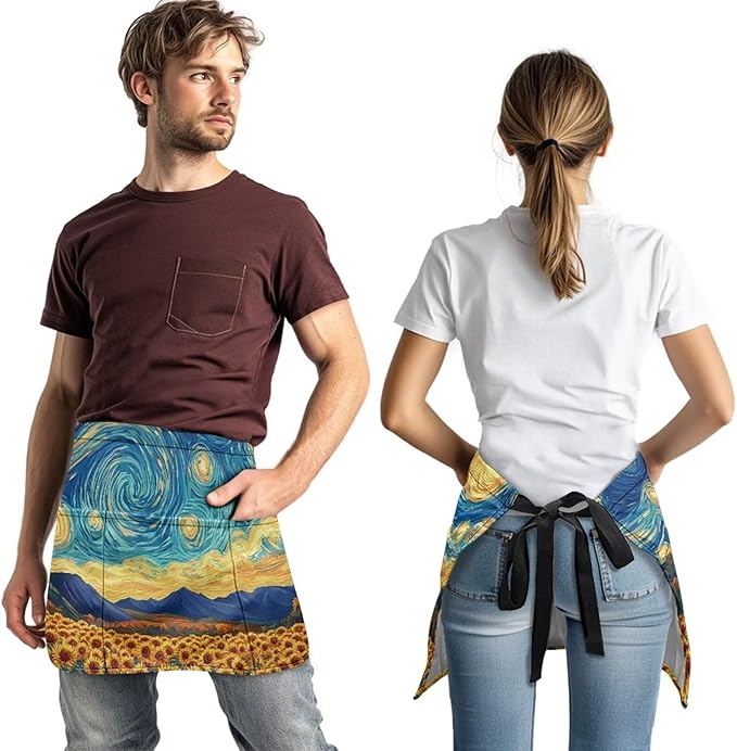 Server Waitress Waist Apron with 3 Pockets, Short Aprons for Servers,Waiter Apron For Waiter Accessories