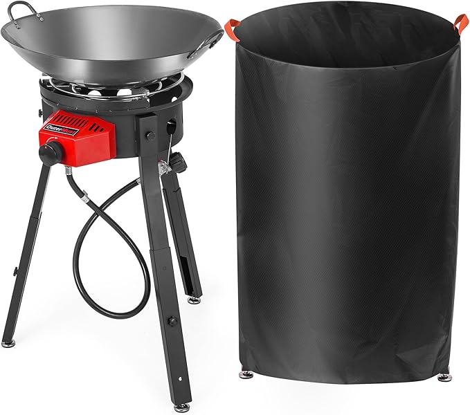 Outdoor Cooker Wok Station with Cover, Iron Wok, Electronic Ignition and Burner 54000 BTU for BBQ, Backyard