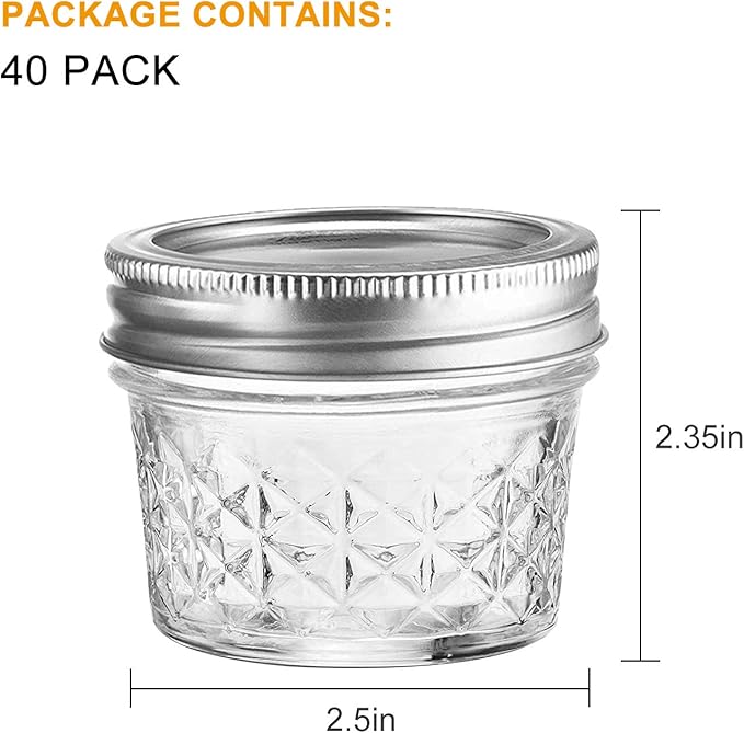 Accguan 4oz / 120ml Mason Jars Glass Canning Jars, Jelly Jars With Regular Lids, Ideal for Honey,Jam,Wedding Favors,Shower Favors, Set of 40