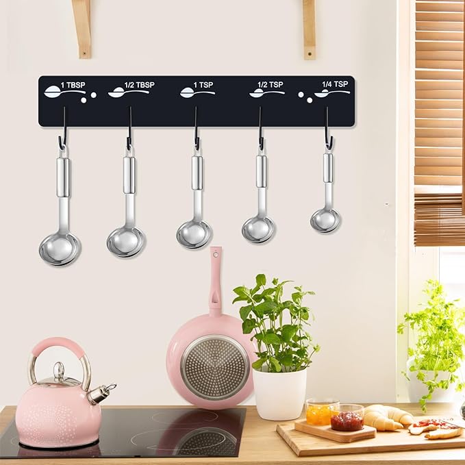 Premium Measuring Cups and Spoons Hanging Rack, Measuring Cup Organizer Rack Suitable for Kitchen Hanging Cups and Spoons, Including Screw and Adhesive Mounting, Cups and Spoons Rack 2pcs