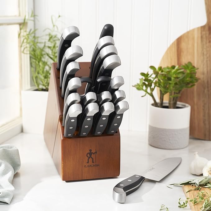 HENCKELS Statement Razor-Sharp 20-Piece Knife Set, Chef, Bread, German Engineered Knife Informed by over 100 Years of Mastery, Brown Block