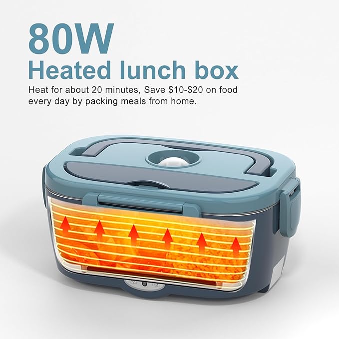 Electric Lunch Box Food Heater 80W Heated Lunch Box for Adults 12V 24V 110V 220V Portable Food Warmer LunchBox Lonchera Eléctrica Portátil for Car Truck Work Driver Valentine's Gift for Men Women