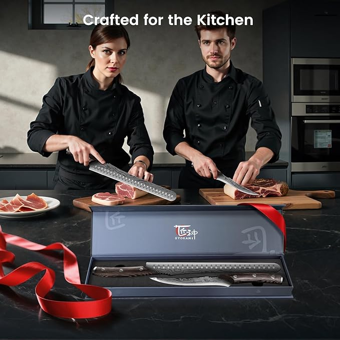 Brisket Slicing Knife Set, Carving and Boning Knife for Meat & Turkey Cutting, Japanese Style High Carbon Steel Kitchen Knives Set For Home & BBQ, Wood Ergonomic Full Tang Handle, Ideal Gift