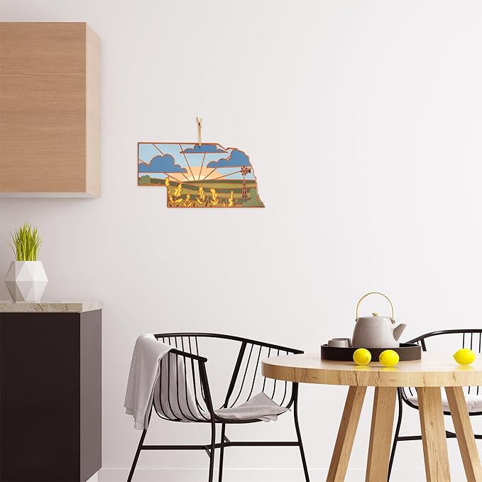Totally Bamboo Nebraska State Shaped Cutting Board and Charcuterie Serving Platter with Artwork by Summer Stokes, Includes Hang Tie for Wall Display
