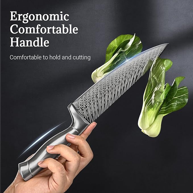 Knife Set, Emojoy 15 Pieces Kitchen Knife Block Set with Built-in Sharpener, High Carbon Stainless Steel Sharp Knife Block Set with Hollow Handle
