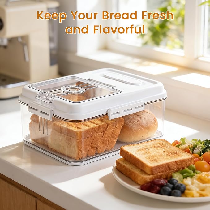 Dynta Bread Box for Homemade Bread for Kitchen Counter Airtight, Time Recording Bread Storage Container with Lid, Bread Keeper for Toast, Bagel, Donut and Cookies, 2 Pack
