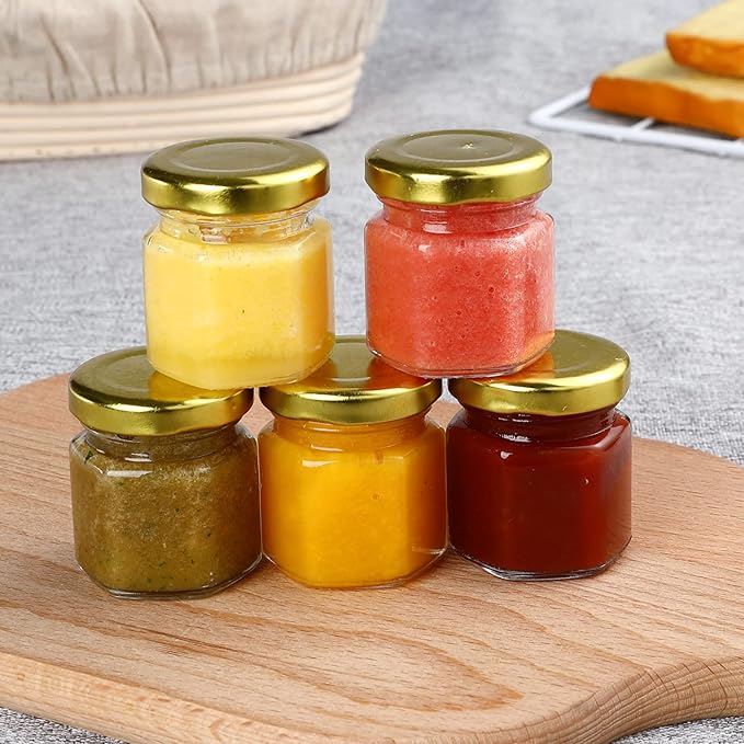 48 Pack 1.5oz Hexagon Glass Jars with Gold Lids, Mini Honey Jars, Small Spice Jars, Jam Jars for Gifts and Wedding Favors