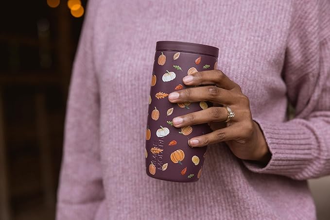Simple Modern Halloween Signature Voyager | 16oz Travel Coffee Mug Tumbler with 360° Lid | Gifts for Women Men | Ceramic-Lined Insulated Stainless Steel Cold Brew Iced Coffee Cup | Pumpkin & Leaves