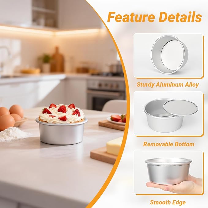 Beasea 6 Inch Round Cake Pan Set of 2, Nonstick Aluminum Alloy Cheesecake Pan with Removable Bottom for Oven Baking