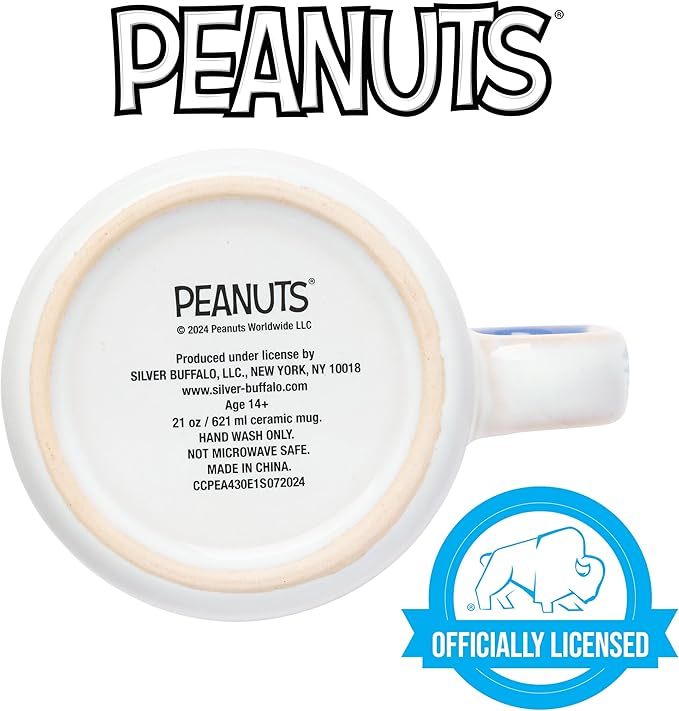 Silver Buffalo Peanuts Reactive Glaze Ceramic Camper Mug Featuring Charlie Brown, Lucy, Sally, Woodstock, and Linus, 20 Ounces
