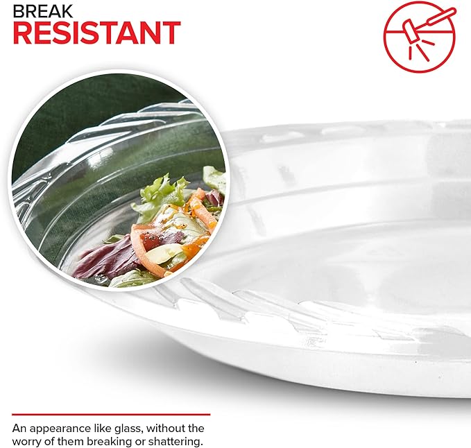 Stock Your Home 240-Count, 7 Inch Clear Plastic Plates, Flexible, Disposable Heavy Duty Party Dinner Plate, for Wedding Reception, Holiday Parties, Cake, Dessert, Appetizers, Salad, Medium Size