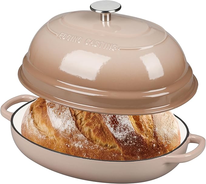 Enameled Oval Cast Iron Dutch Oven Pot with Lid, Bread Dutch Oven for Sourdough Bread Baking, Dutch Oven Bread, Bread Oven, 6QT, Mocha