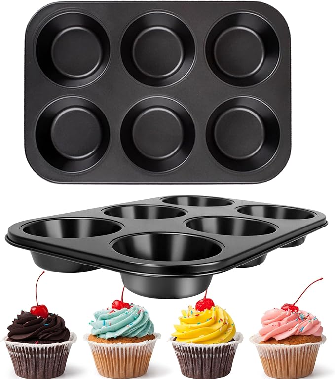 Jumbo Muffin Pan 6 Cup, 2-Pack Nonstick Extra Large Muffin Tin for Baking, Durable Non-Toxic Carbon Steel, 3.35'' Diameter, 1.77'' Deep Muffin Mold, Deep Cup Design