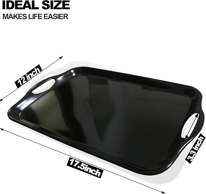 KAQAHIDO Large Melamine Serving Trays for Eating, 17.5’’ x 12’’ Serve Platter for Appetizer, Charcuterie, Food, Snack, Cupcakes, Dessert, BPA-Free, Dishwasher Safe Tray, Set of 2, Black
