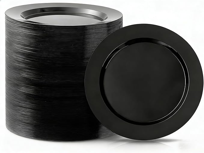 100PCS Black Plastic Dinner Plates 10inch, Premium Hard Disposable Plates for Party, Wedding