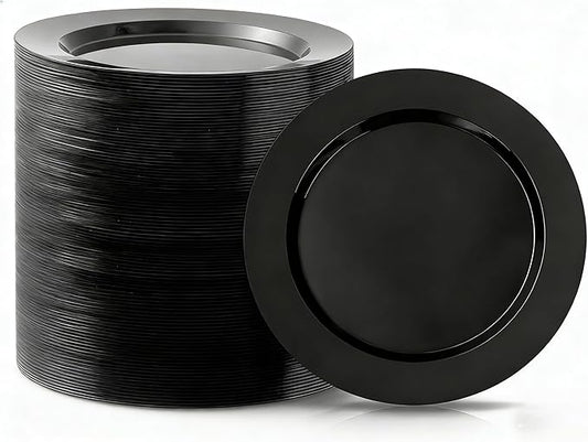 100PCS Black Plastic Dinner Plates 10inch, Premium Hard Disposable Plates for Party, Wedding