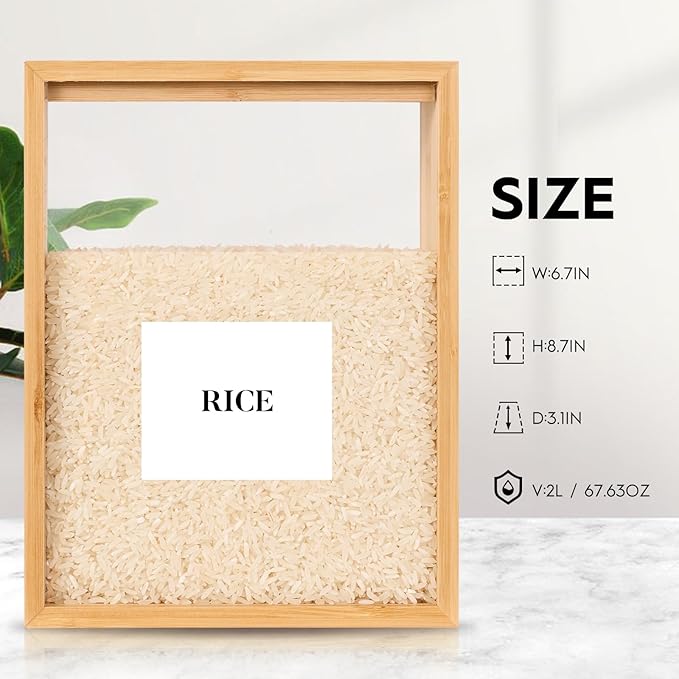 Food Dispenser 2L,2 Pack Easy-to-Clean Bamboo Food Storage Containers Featuring a Removable PVC Door Panel，Cereal Cispensers For Serving Tea,Coffee,Sugar,Candy,Pasta,Spice