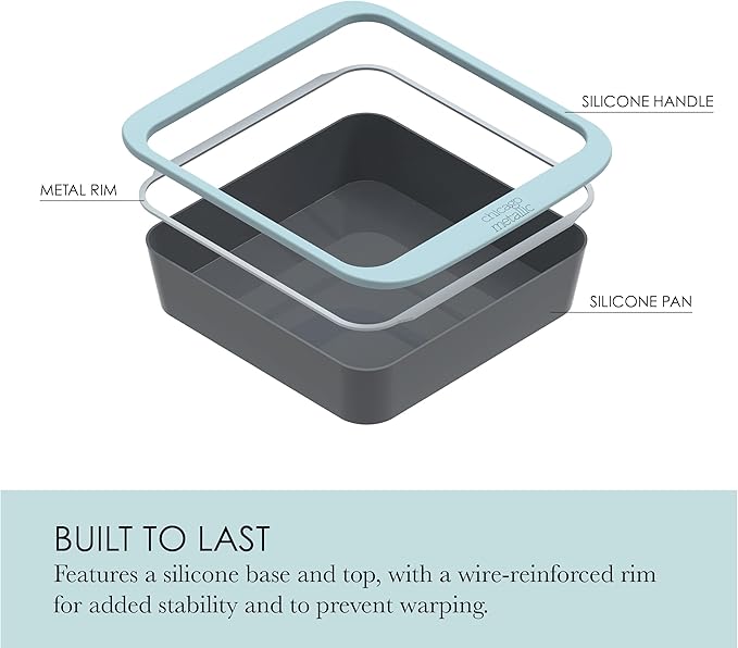Chicago Metallic Silicone Square Cake Pan, 8-Inch Nonstick Bakeware with Wire-Reinforced Rim, BPA-Free Food-Grade Silicone, Oven Safe to 428F, Dishwasher Safe, Easy Cake Release