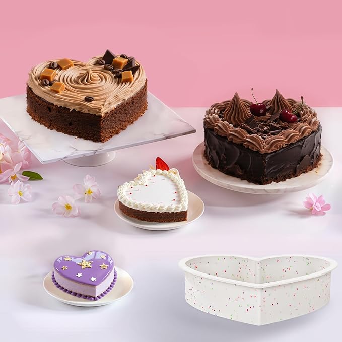 SJ 3P Silicone Heart Shaped Cake Pans, 6 Inch 8 Inch 10 Inch Nonstick Cake Pan, BPA Free Silicone Heart Cake Baking Mold for Oven Dishwasher Safe-Creamdot