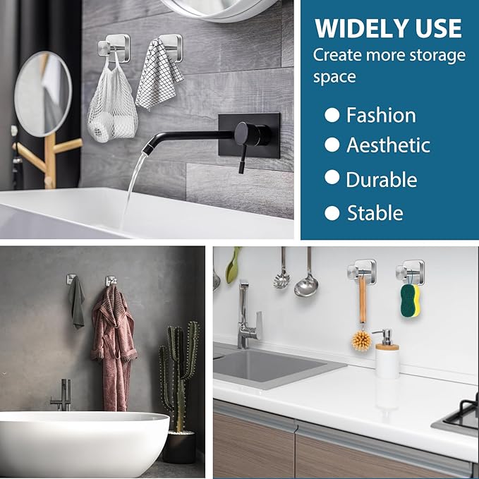 Suction Cup Hooks for Shower,No-Drill Removable Duty Shower Suction Cup Wreath Hooks for Bathroom Wall, Glass, Windows,Mirrors Kitchen to Hang Towels,Robes,Coat, Loofah-Silver(4 Pack)