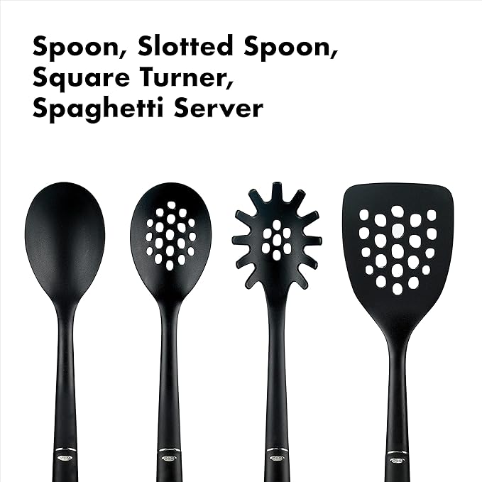OXO Good Grips 8 Piece Stainless Steel Measuring Cups and Spoons Set & OXO Good Grips 4-Piece Nylon Tool Set, 2.3, Black & OXO Good Grips Nylon Ladle, Black, One Size