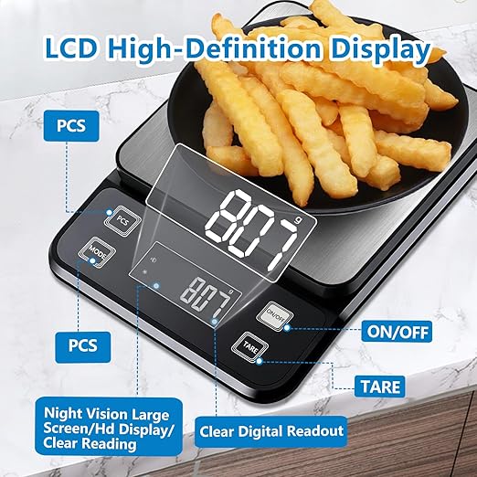 IPX7 Waterproof Kitchen Scale | 0.01oz/0.1g Precision Food Scale, 11lb/5kg | Stainless Steel, Battery-Powered & Washable (Batteries Included) | for Cooking, Baking