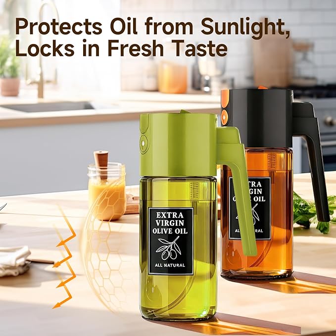 Olive Oil Sprayer for Cooking 2 Pack, Oil Sprayer Set with Fine Mist Oil Mister, Spray & Pour Oil Dispenser and Sprayer for Kitchen and Air Fryer, Ideal for Olive Oil and Vinegar, Family Cooking Use