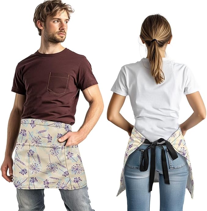 Server Waitress Waist Apron with 3 Pockets, Short Aprons for Servers,Waiter Apron For Waiter Accessories