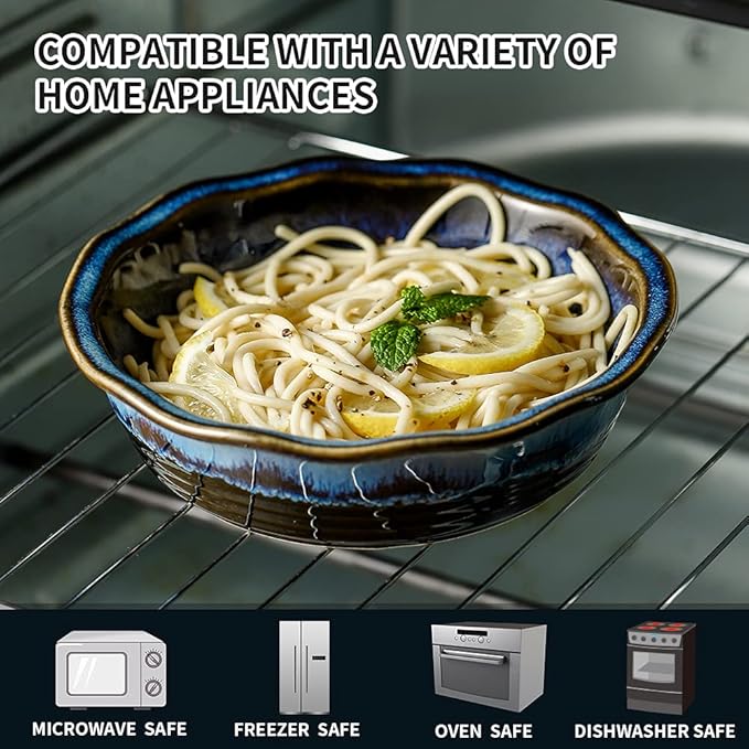 KOOV Ceramic Pie Dish, 6.5 Inches Pie Pan, Pot Pie Pans for Baking, Pie Plate for Dessert Kitchen, Round Baking Dish Pan for Dinner, Wave Series, Set of 6 (Nebula Blue)