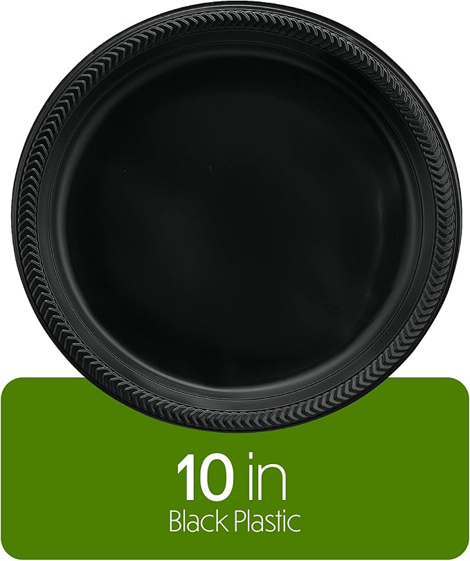 PLASTICPRO 100 PCS Black Plastic Plates Light Weight 10'' Inch Plastic Dinner Plates Black Plates Disposable for Party and Wedding