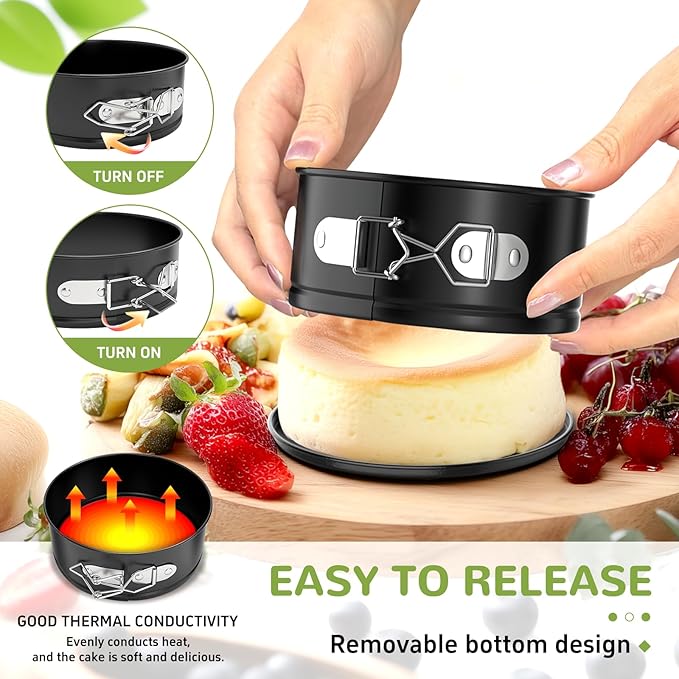 4 Pack Mini Springform Pan Set, 4 Inch Non-stick Cheesecake Pan, Spring Form Pans for Baking, Springform Pans with Removable Bottom, Round Cake Pans, Small Cake Mold for Mini Cheesecake Pizza