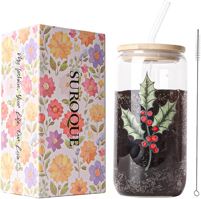 Birth Month Flower Iced Coffee Glass Cup 16oz Custom Tumbler Birthday Gifts Personalized Gifts for Women, Teachers, Bridesmaids, Birthdays, Mom, Valentines
