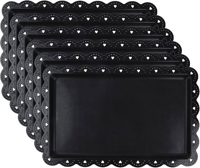 Set of 6 Plastic Serving Trays Food Tray - 14" x 9" Rectangle Serving Platter for Halloween Party Cafeteria Kitchen Restaurant, Small Flat Trays for Dessert Fruit Cookie Snack (6, Black)