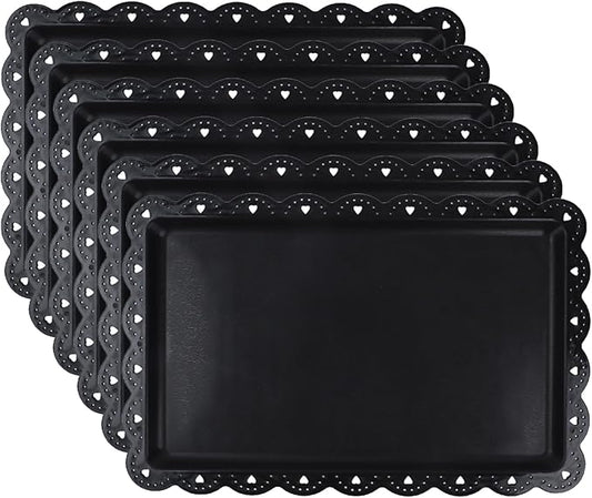 Set of 6 Plastic Serving Trays Food Tray - 14" x 9" Rectangle Serving Platter for Halloween Party Cafeteria Kitchen Restaurant, Small Flat Trays for Dessert Fruit Cookie Snack (6, Black)