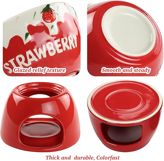 Mini Sweet Fondue Cup, Ceramic Chocolate Melting Pot and Stove Set of 2, Coffee Warmer Mug, Portable for Cheese, Butter Melting Dipping Tool for Marshmallows/Fruits for Camping/Date/Movie Night/Party